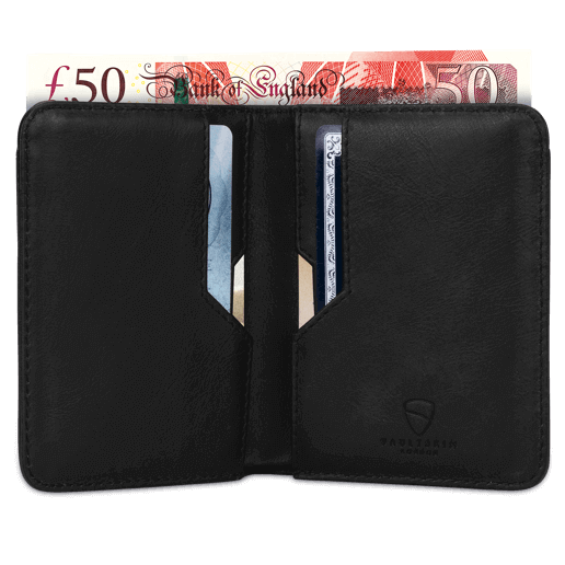 Thin RFID wallets for men, Vaultskin CITY black, minimalist bifold wallet with FRID protection