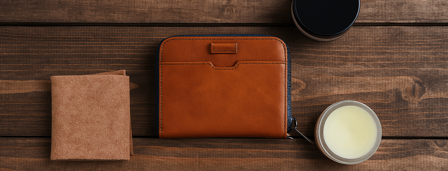 Vaultskin premium leather wallet with care accessories