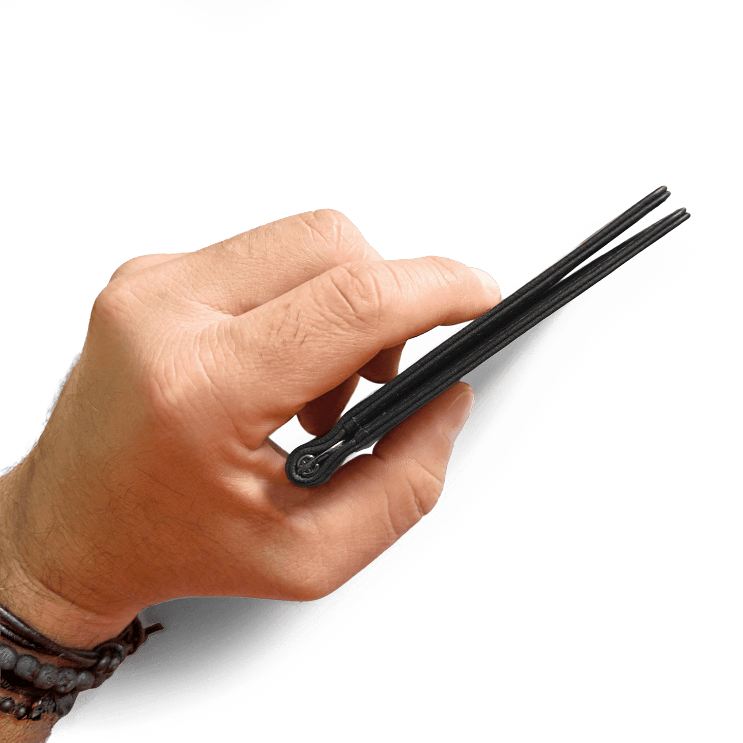 Vaultskin BROMPTON black leather wallet angled view showing premium craftsmanship and slim design