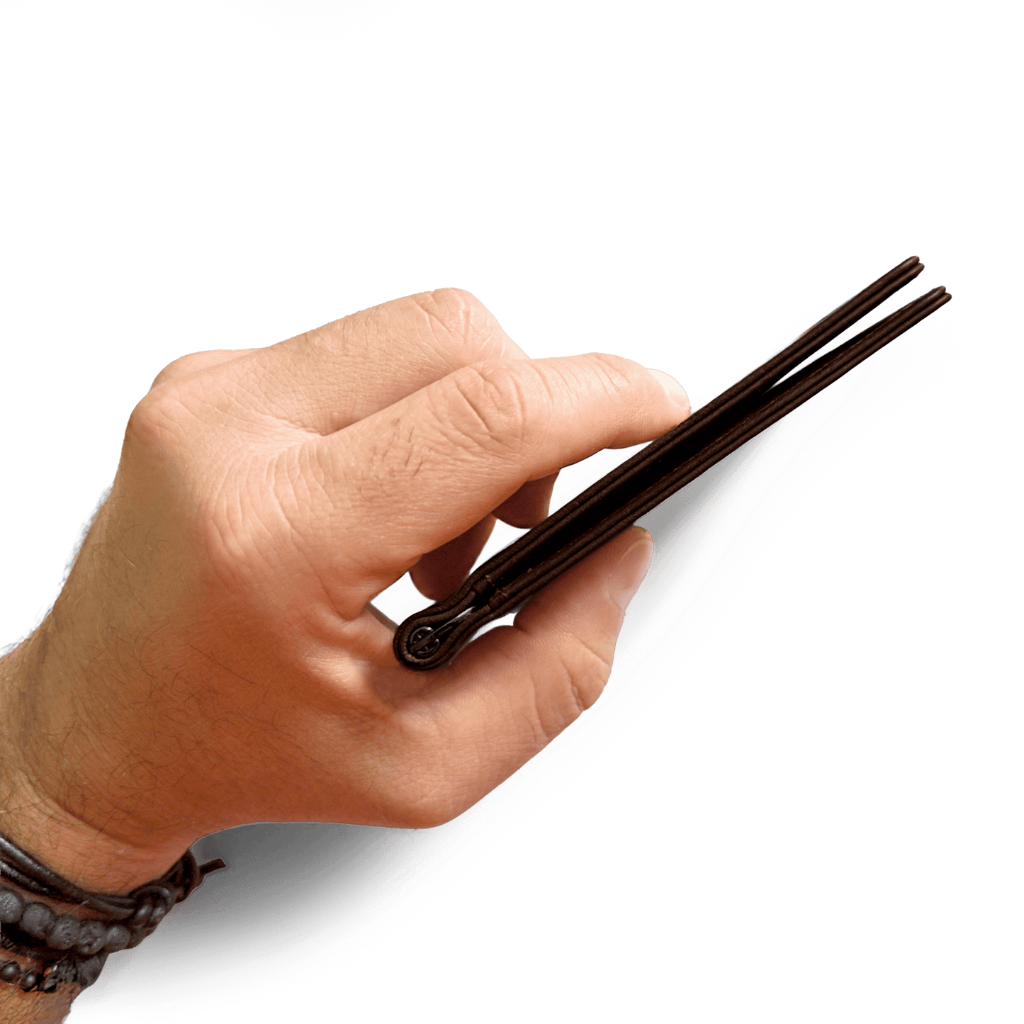 Vaultskin BROMPTON brown wallet angled side view highlighting premium Italian leather texture